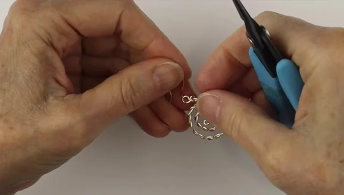 Open the loop on the hook, attach the spiral earring, and close the loop.