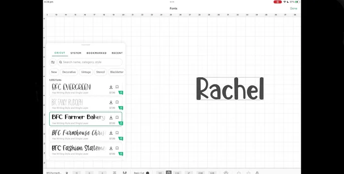 Design name labels using Cricut Design Space software.