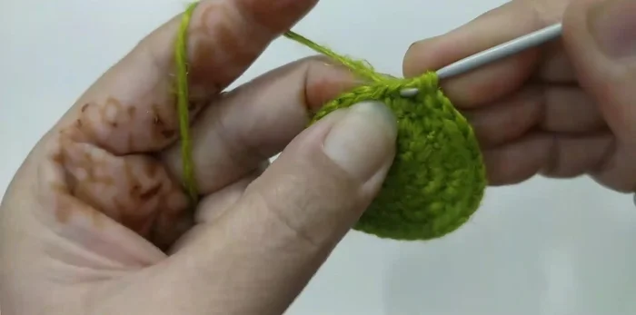 Round 7: Chain 1. Decrease stitches again (single crochet, single crochet) in each 2 stitches around (12 stitches total). Join with a slip stitch.