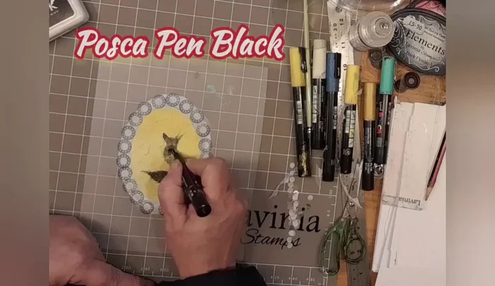 Add gold accents: Use gold Posca pen for highlights on Rufus's chest and tail.