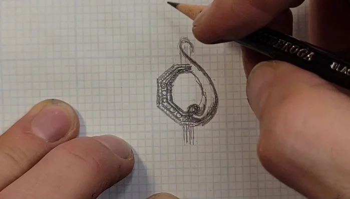 Draw in the blue topaz settings on the upper section of the ring.