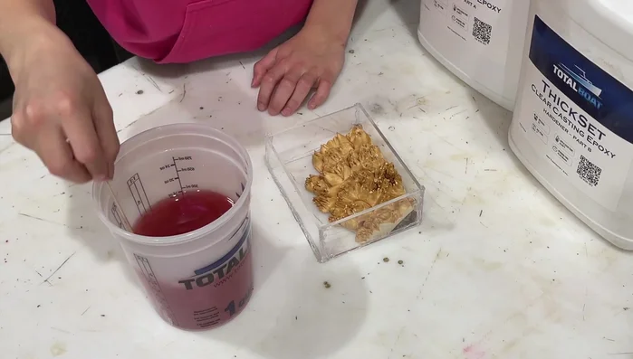 Pour the tinted resin into the mold.