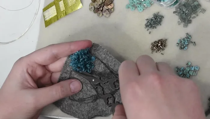 Trim the fuzzy texture to create a dome shape.