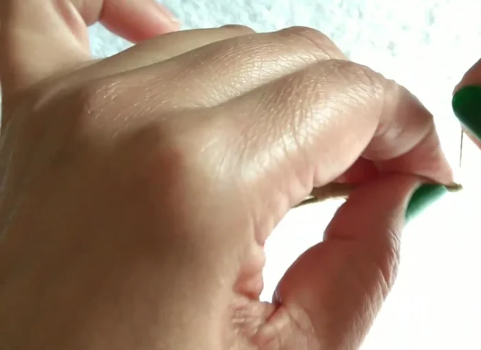 Place, stick, roll. Put U, stick fat, cut, put small U, stick.