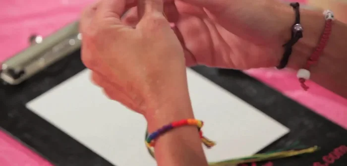 Separate the colors into groups (e.g., all purples together for a thicker bracelet).
